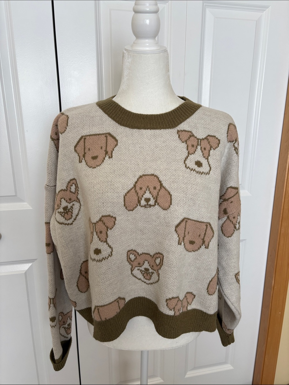 Dreamers Cream & Brown Dog Face Crewneck Sweater